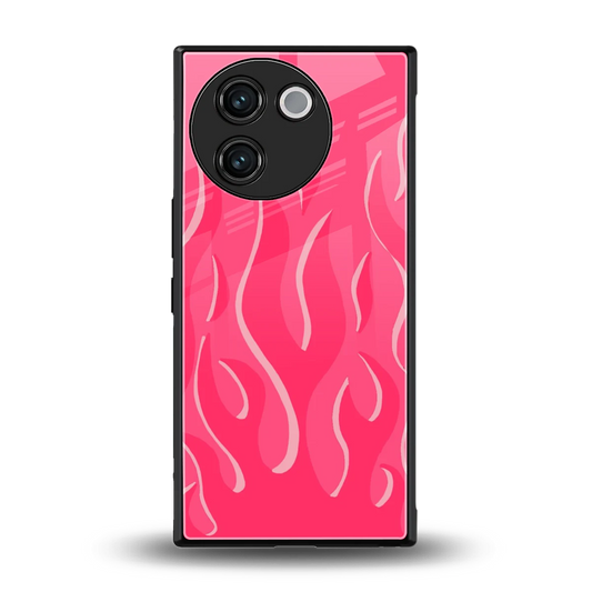 Y2K Retro Hot Pink Flames back phone cover | glass case for vivo v30e