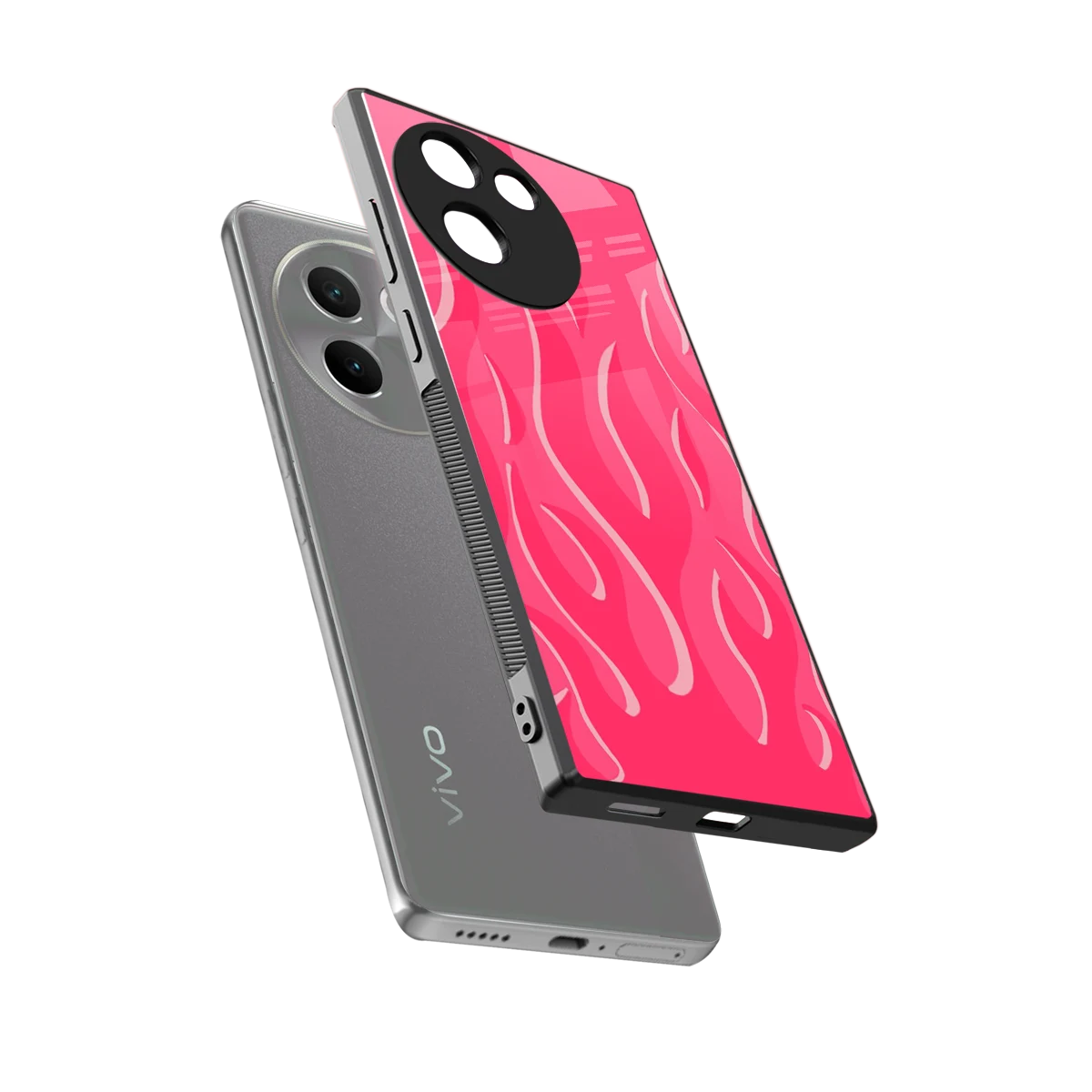 Y2K Retro Hot Pink Flames sleek vivo v30e cover with tempered glass back and TPU edges