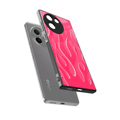 Y2K Retro Hot Pink Flames sleek vivo v30e cover with tempered glass back and TPU edges