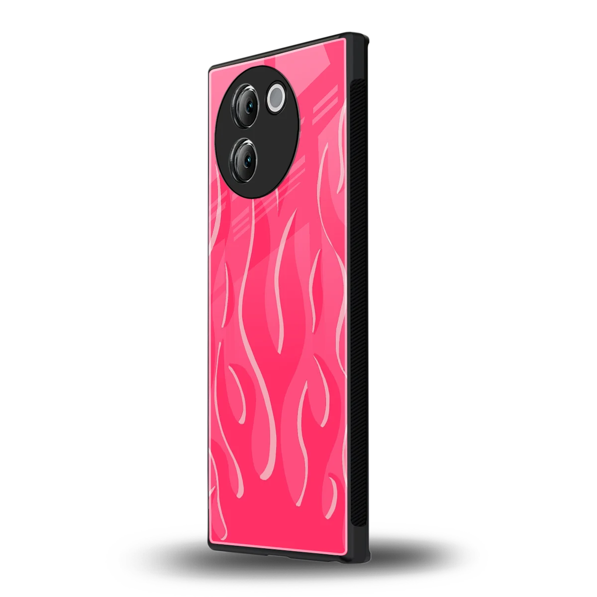 Y2K Retro Hot Pink Flames vivo v30e mobile cover | shockproof glass phone case