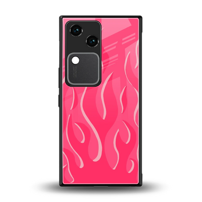 Y2K Retro Hot Pink Flames back phone cover | glass case for vivo v30