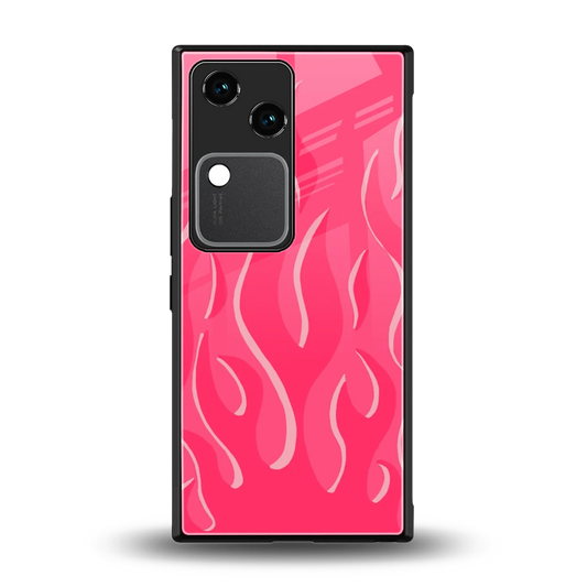 Y2K Retro Hot Pink Flames back phone cover | glass case for vivo v30