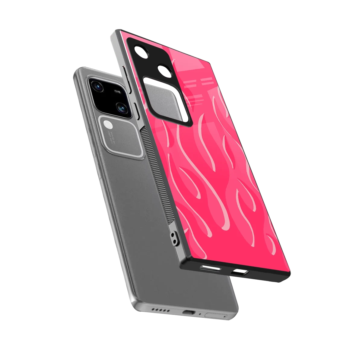 Y2K Retro Hot Pink Flames sleek vivo v30 cover with tempered glass back and TPU edges