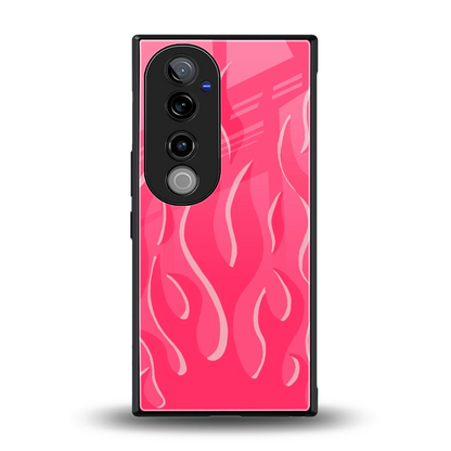 Y2K Retro Hot Pink Flames back phone cover | glass case for vivo v40 pro