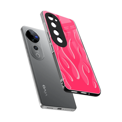 Y2K Retro Hot Pink Flames sleek vivo v40 pro cover with tempered glass back and TPU edges