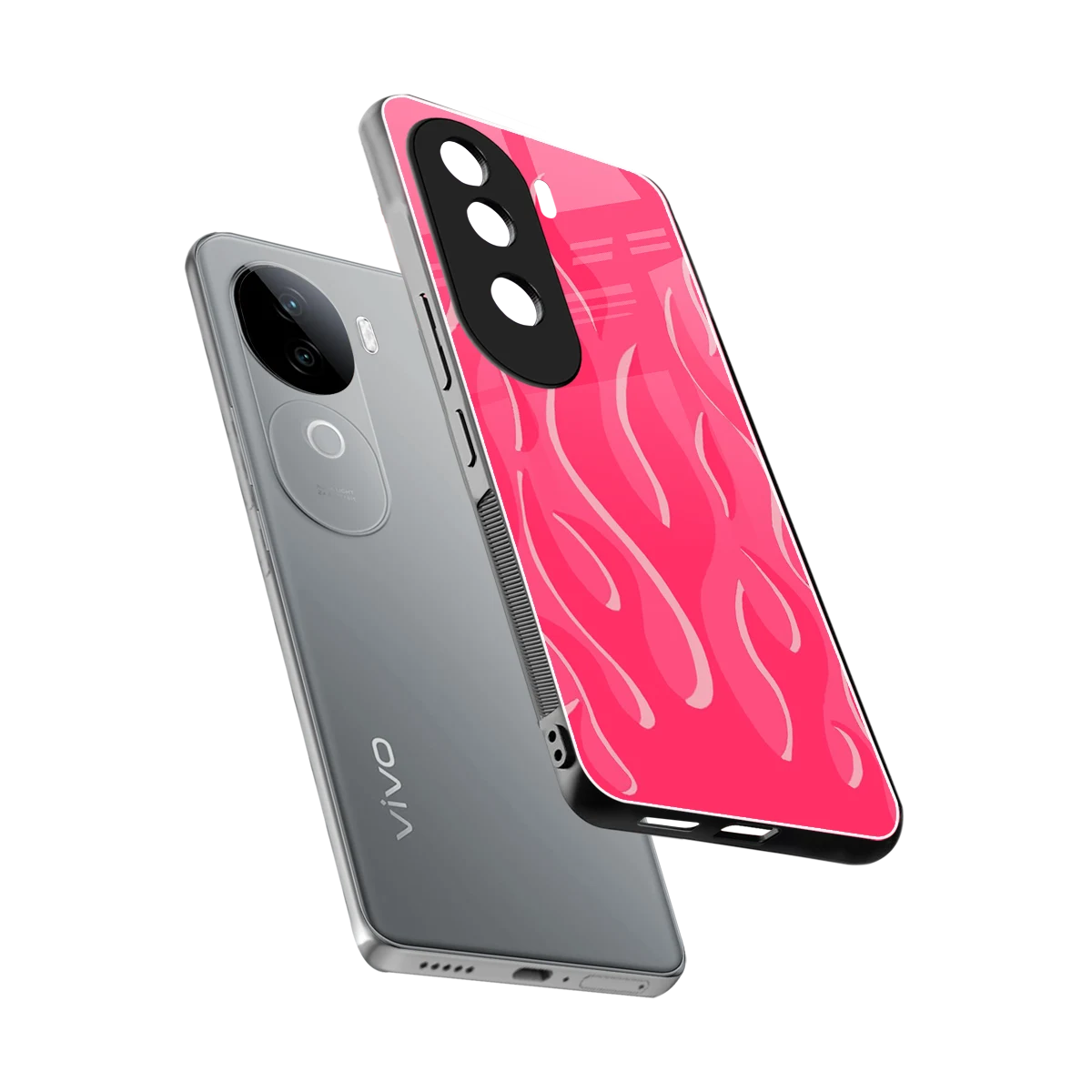 Y2K Retro Hot Pink Flames sleek vivo v40e cover with tempered glass back and TPU edges