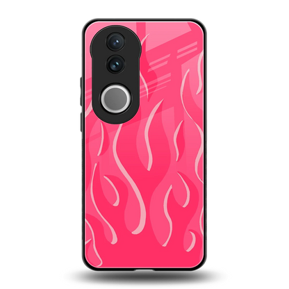 Y2K Retro Hot Pink Flames back phone cover | glass case for vivo v50