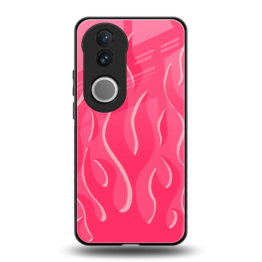 Y2K Retro Hot Pink Flames back phone cover | glass case for vivo v50