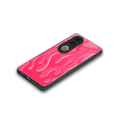 Y2K Retro Hot Pink Flames stylish phone case for vivo v50 | glossy glass and slim fit