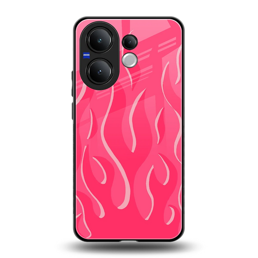 Y2K Retro Hot Pink Flames back phone cover | glass case for vivo v60