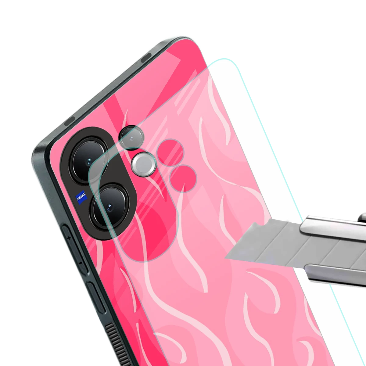 Y2K Retro Hot Pink Flames stylish phone case for vivo v60 | glossy glass and slim fit