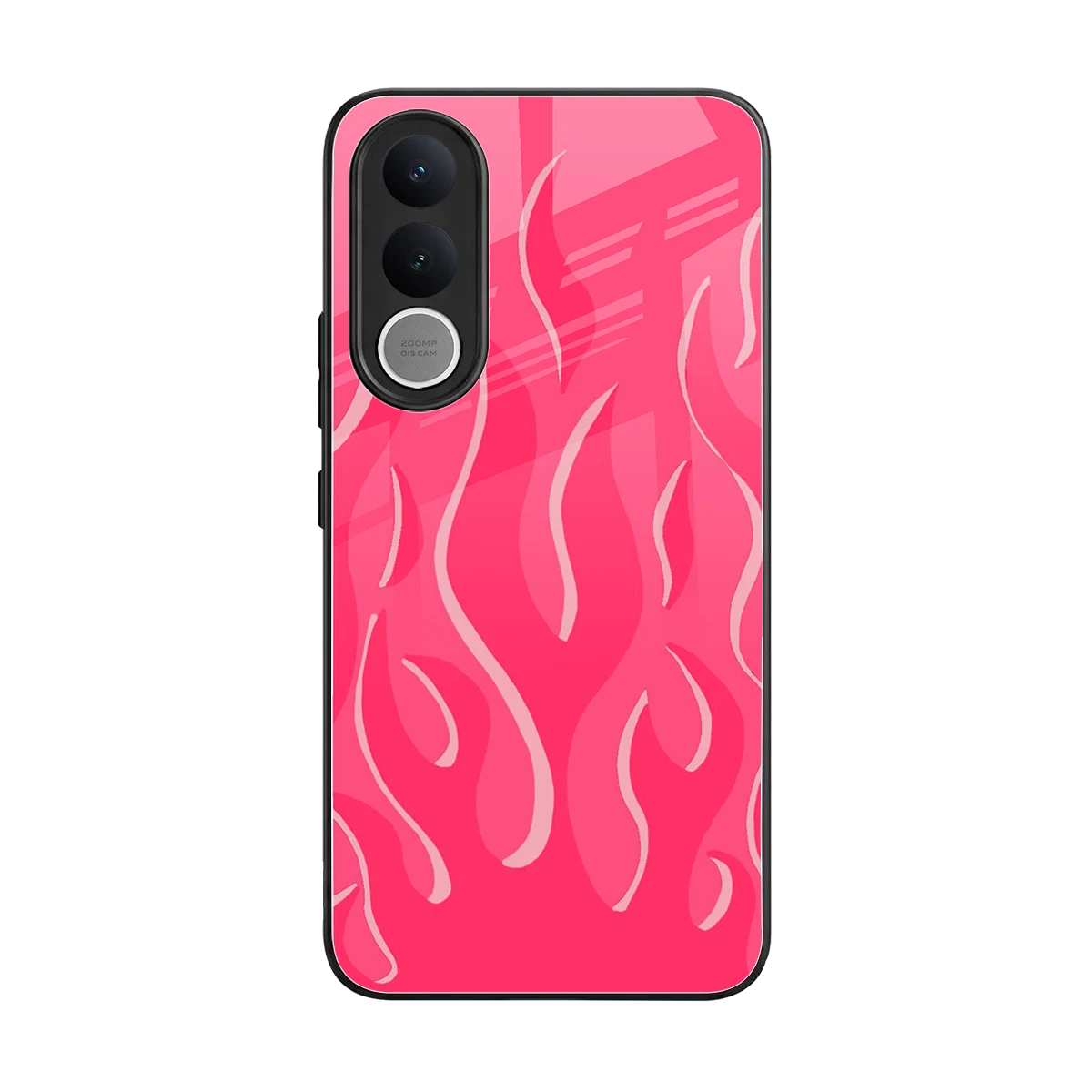 Y2K Retro Hot Pink Flames back phone cover | glass case for vivo v70 fe