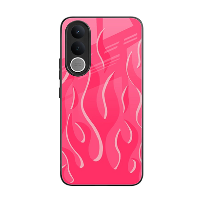 Y2K Retro Hot Pink Flames back phone cover | glass case for vivo v70 fe