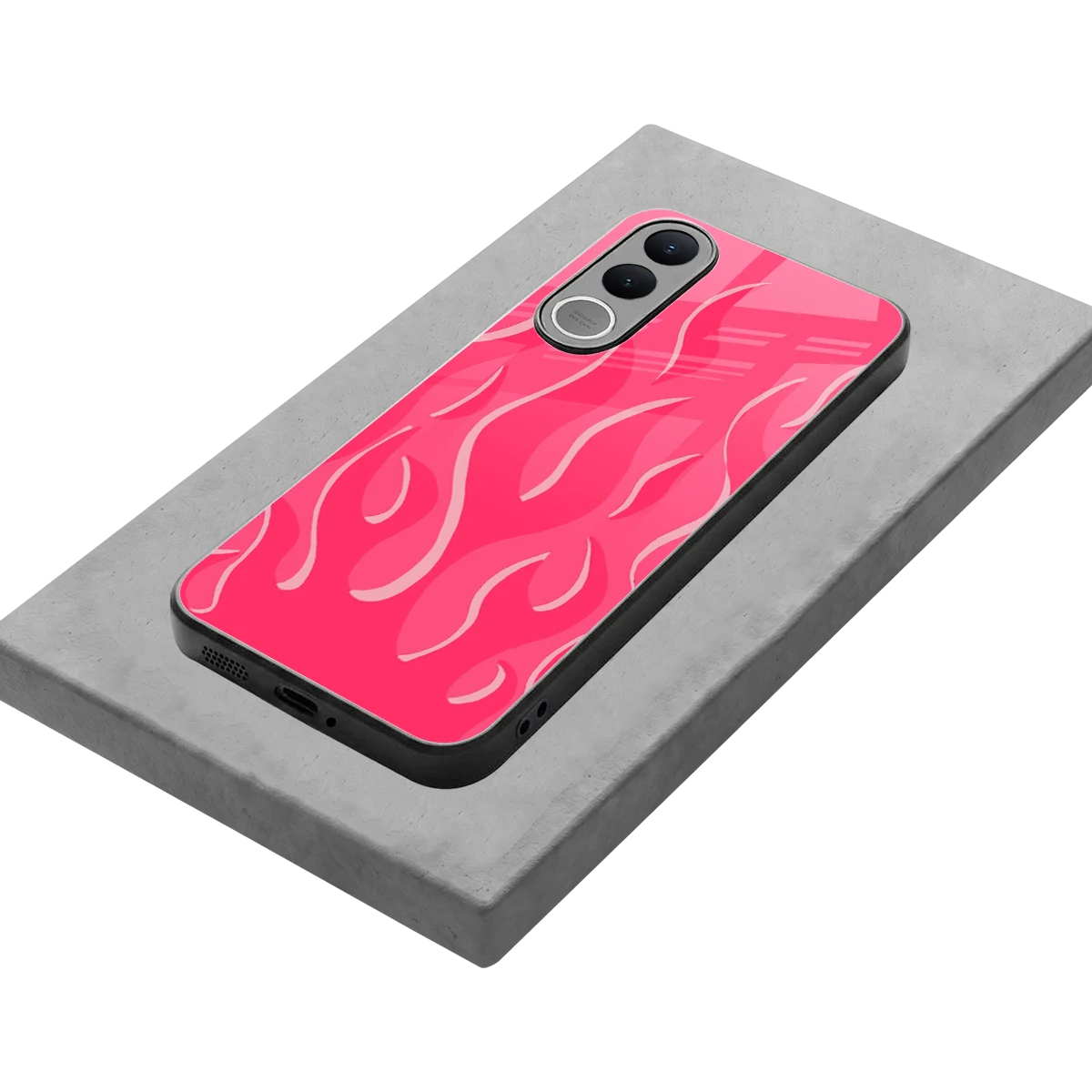 Y2K Retro Hot Pink Flames stylish phone case for vivo v70 fe | glossy glass and slim fit