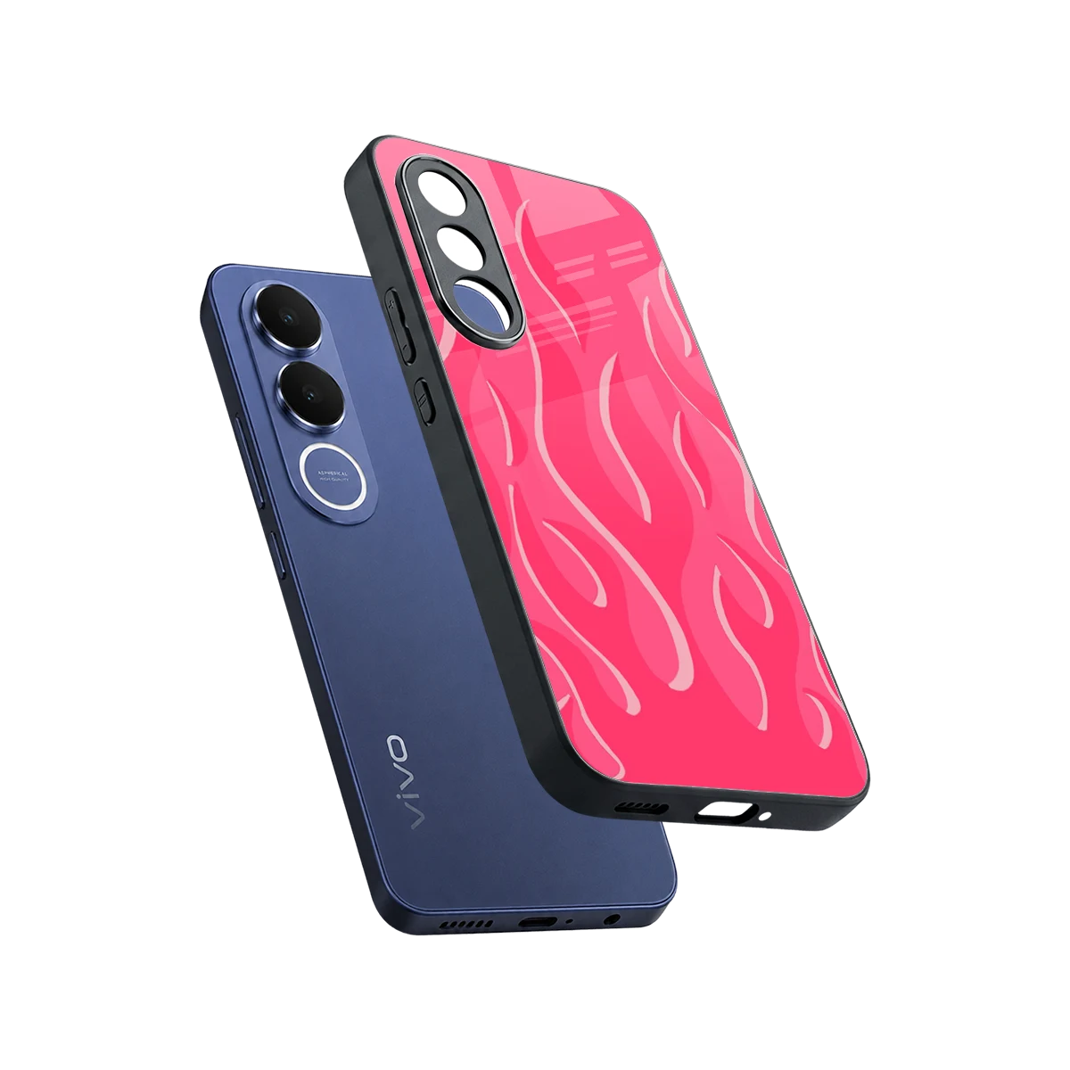 Y2K Retro Hot Pink Flames sleek vivo v70 fe cover with tempered glass back and TPU edges