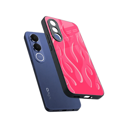 Y2K Retro Hot Pink Flames sleek vivo v70 fe cover with tempered glass back and TPU edges