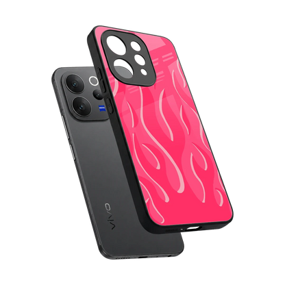 Y2K Retro Hot Pink Flames sleek vivo v70 cover with tempered glass back and TPU edges