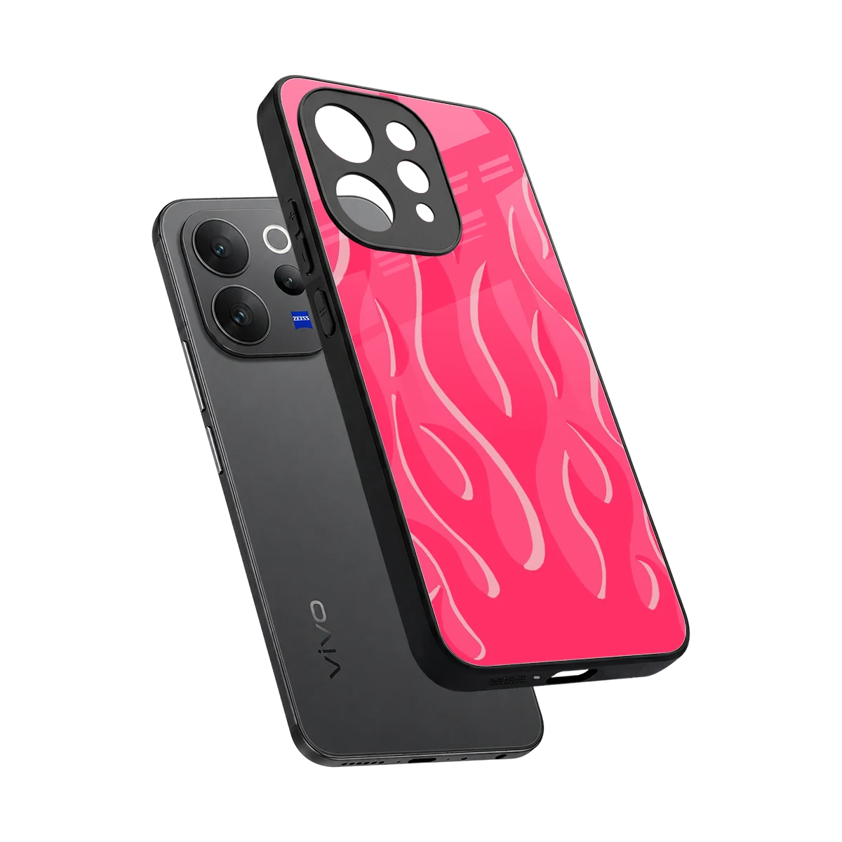 Y2K Retro Hot Pink Flames sleek vivo v70 elite cover with tempered glass back and TPU edges