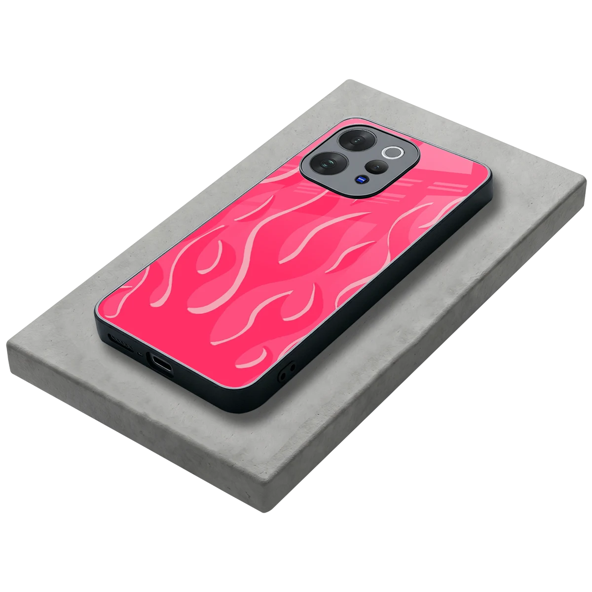 Y2K Retro Hot Pink Flames stylish phone case for vivo v70 elite | glossy glass and slim fit