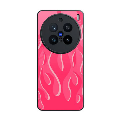 Y2K Retro Hot Pink Flames back phone cover | glass case for vivo x200 pro