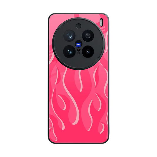 Y2K Retro Hot Pink Flames back phone cover | glass case for vivo x200 pro