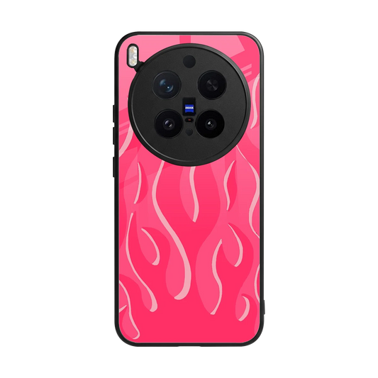 Y2K Retro Hot Pink Flames back phone cover | glass case for vivo x300 pro
