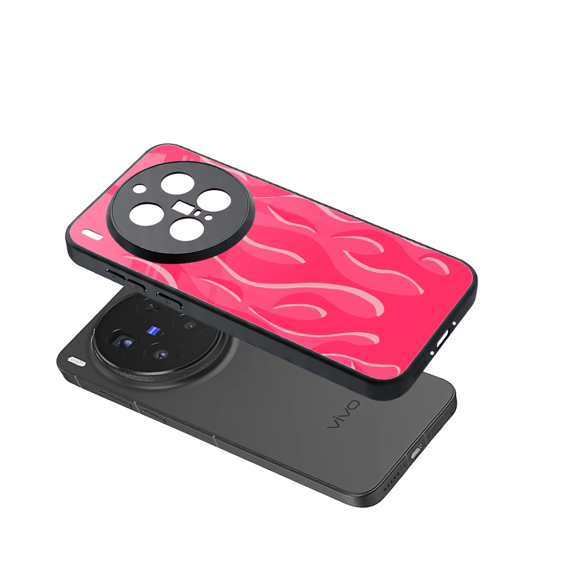 Y2K Retro Hot Pink Flames sleek vivo x300 pro cover with tempered glass back and TPU edges