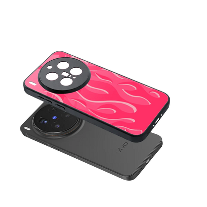 Y2K Retro Hot Pink Flames sleek vivo x300 pro cover with tempered glass back and TPU edges