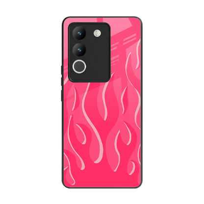 Y2K Retro Hot Pink Flames back phone cover | glass case for vivo y200 5g