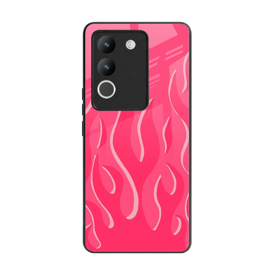 Y2K Retro Hot Pink Flames back phone cover | glass case for vivo y200 5g