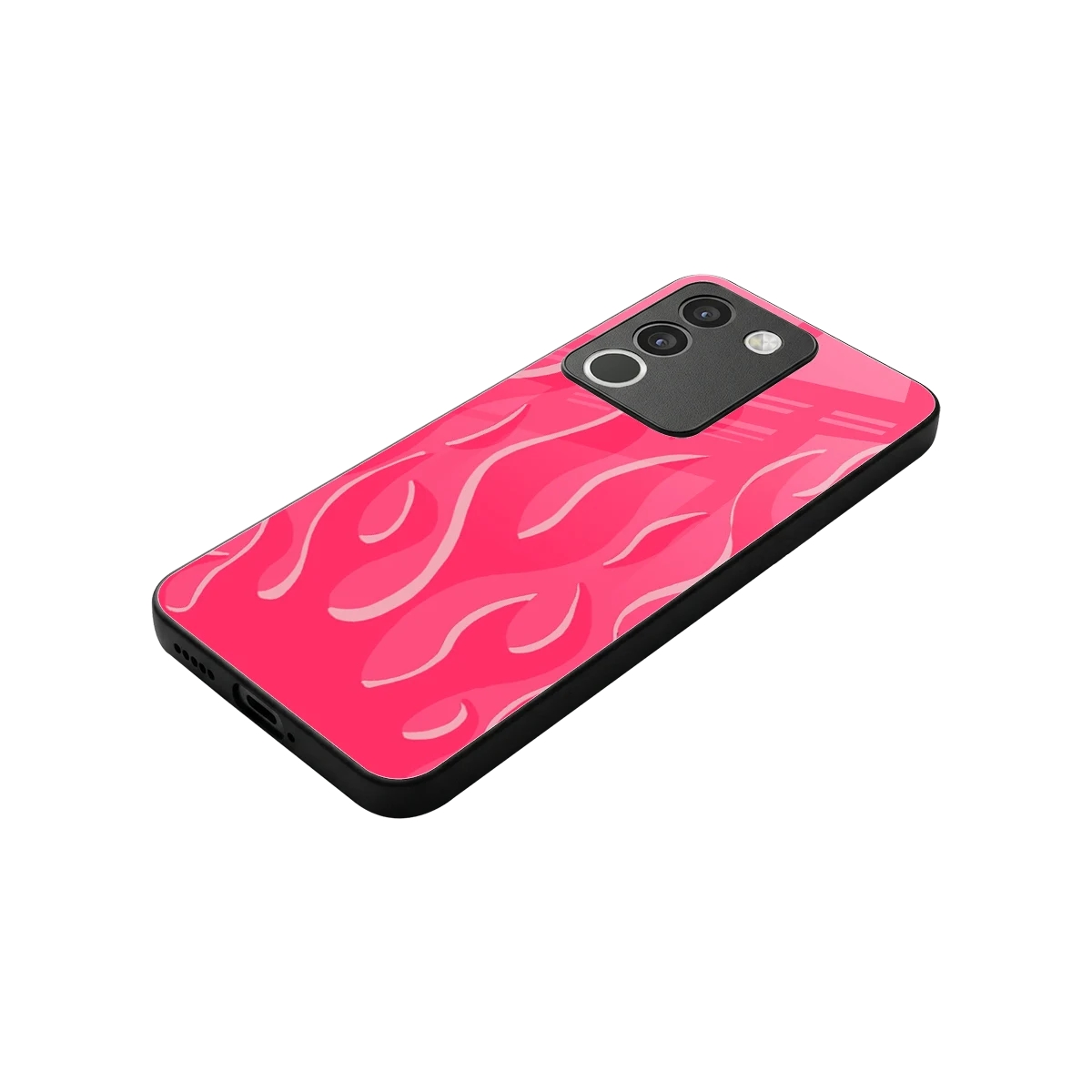 Y2K Retro Hot Pink Flames stylish phone case for vivo y200 5g | glossy glass and slim fit