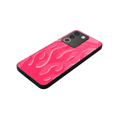 Y2K Retro Hot Pink Flames stylish phone case for vivo y200 5g | glossy glass and slim fit