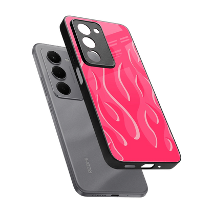 Y2K Retro Hot Pink Flames sleek redmi 15 5g cover with tempered glass back and TPU edges