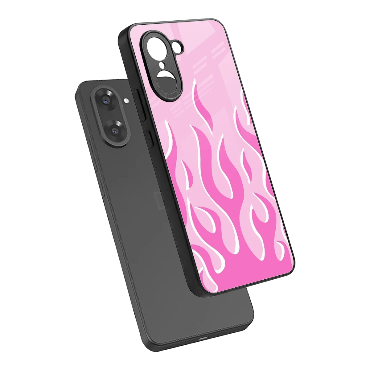 Y2K Retro Pink Flames sleek oneplus nord ce5 5g cover with tempered glass back and TPU edges