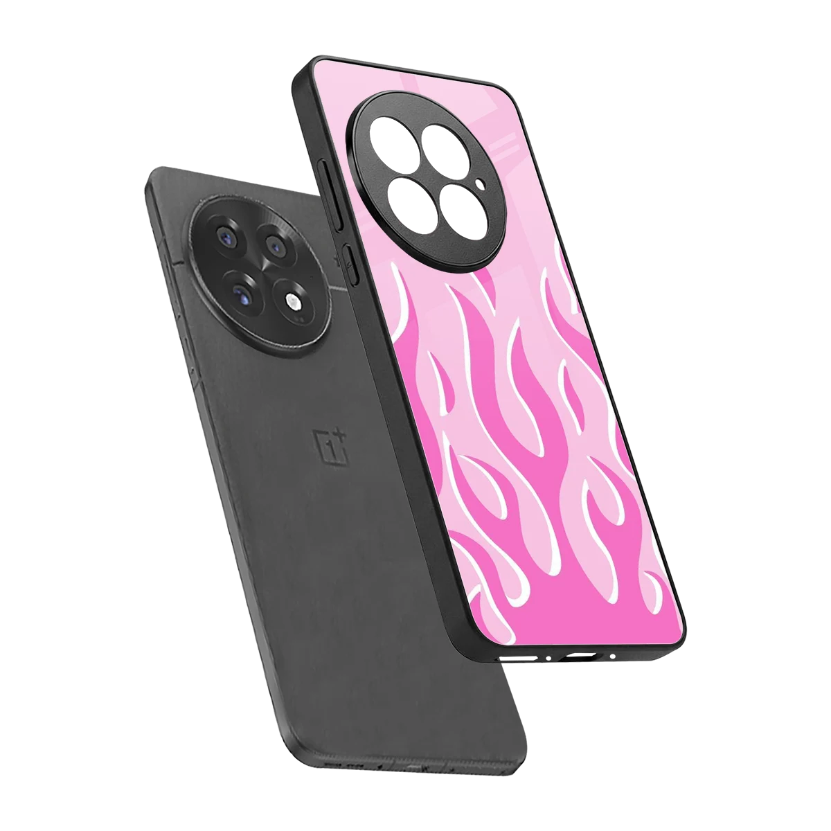 Y2K Retro Pink Flames sleek oneplus 13 cover with tempered glass back and TPU edges