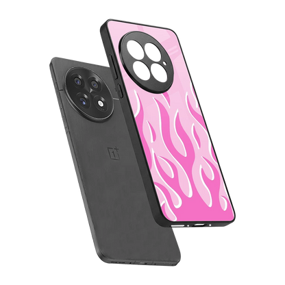 Y2K Retro Pink Flames sleek oneplus 13 cover with tempered glass back and TPU edges