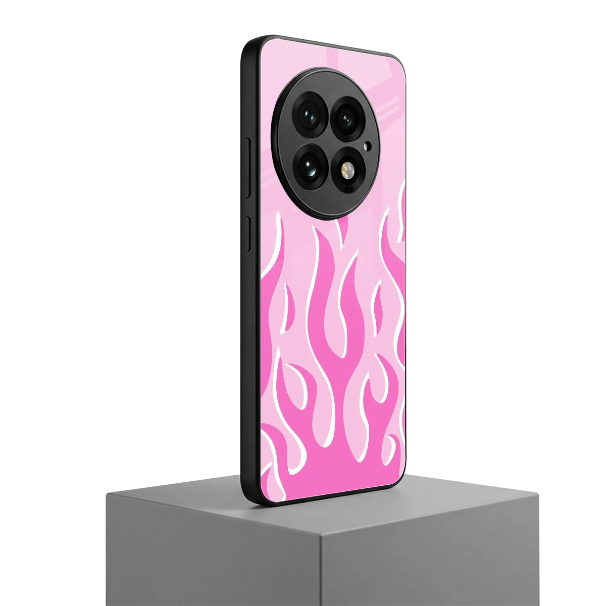 Y2K Retro Pink Flames oneplus 13 mobile cover | shockproof glass phone case