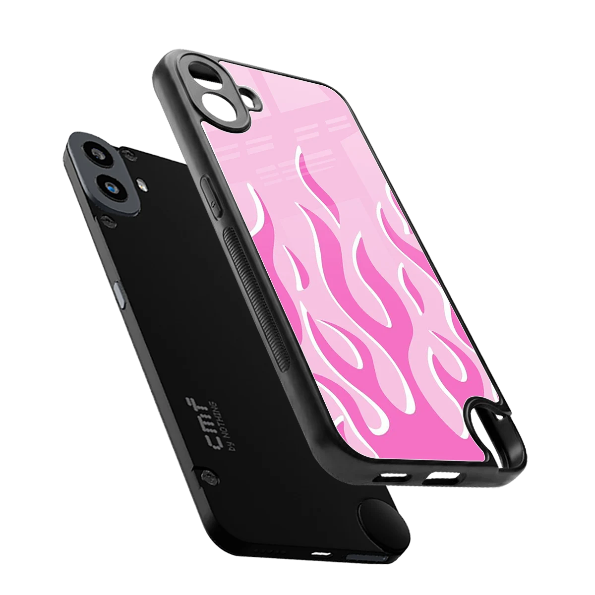 Y2K Retro Pink Flames sleek cmf nothing phone 1 cover with tempered glass back and TPU edges