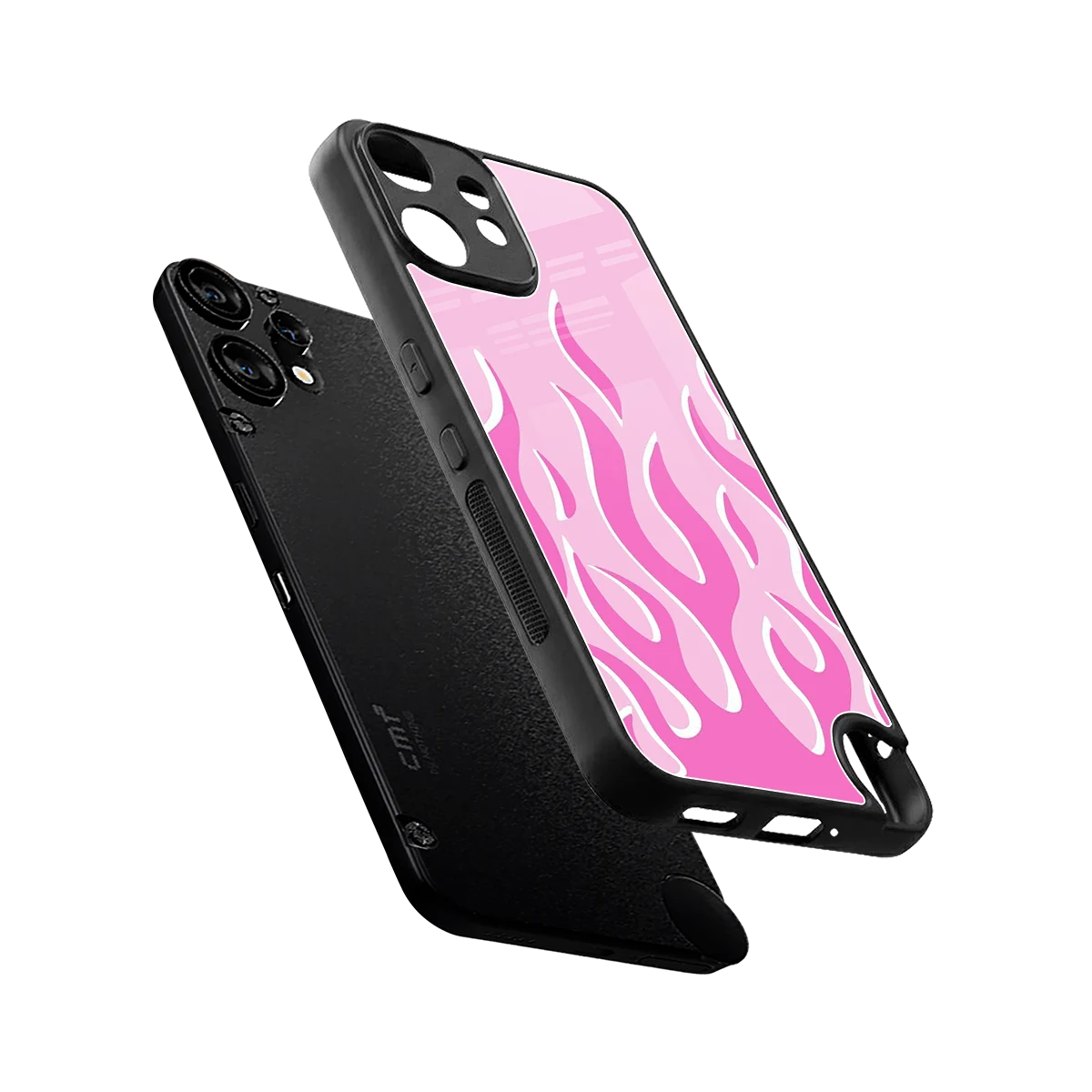Y2K Retro Pink Flames sleek cmf nothing phone 2 pro cover with tempered glass back and TPU edges