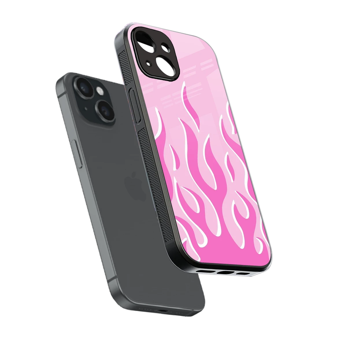 Y2K Retro Pink Flames sleek iphone 14 cover with tempered glass back and TPU edges