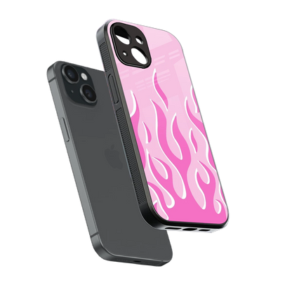 Y2K Retro Pink Flames sleek iphone 14 cover with tempered glass back and TPU edges