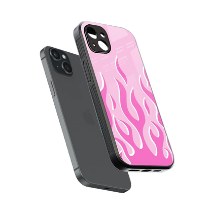 Y2K Retro Pink Flames sleek iphone 14 plus cover with tempered glass back and TPU edges