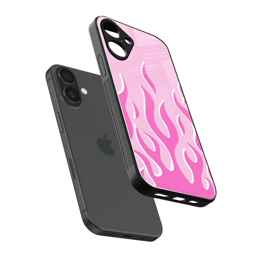 Y2K Retro Pink Flames sleek iphone 16 plus cover with tempered glass back and TPU edges