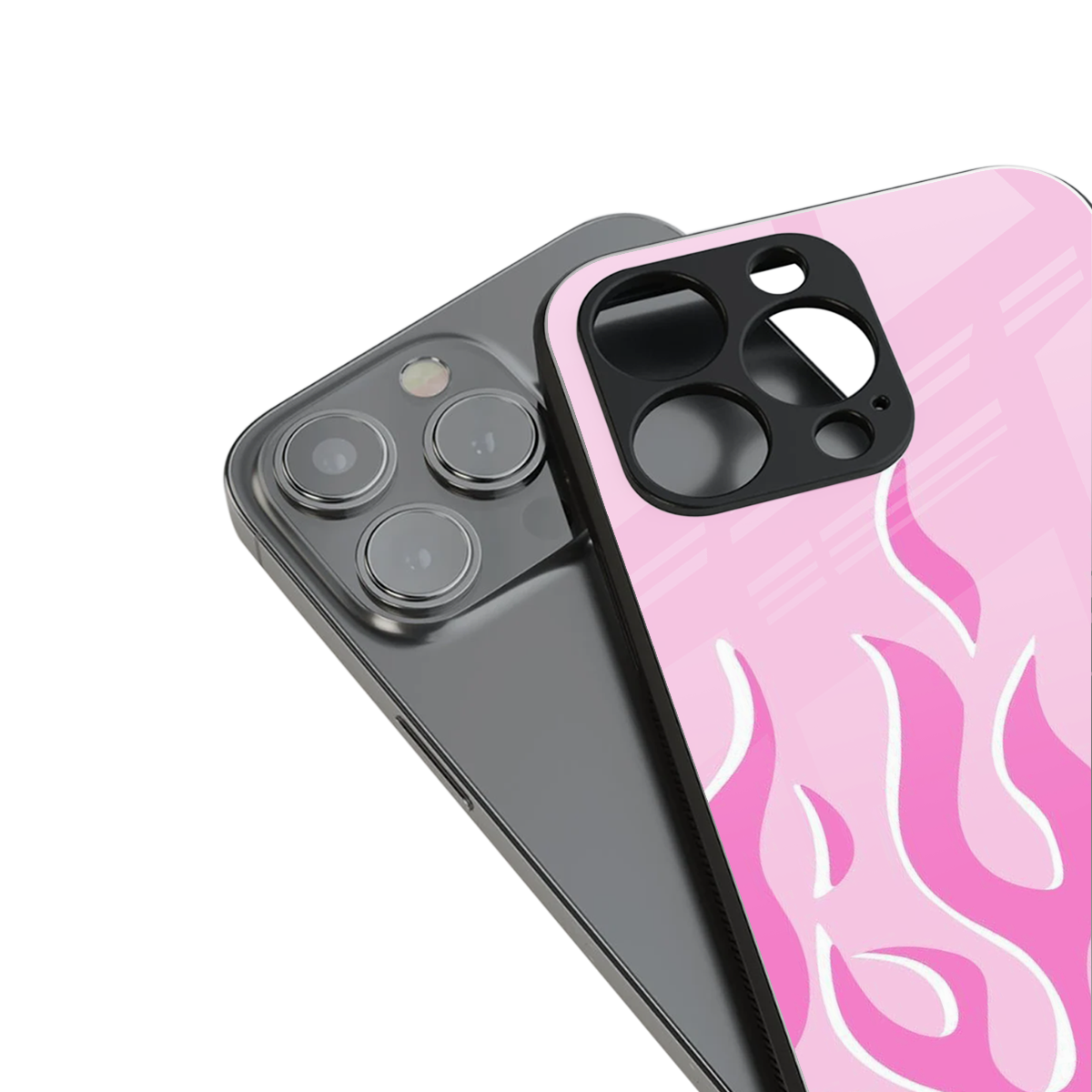 Y2K Retro Pink Flames stylish phone case for iPhone 16 | glossy glass and slim fit