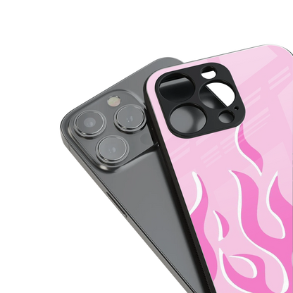 Y2K Retro Pink Flames stylish phone case for iPhone 16 | glossy glass and slim fit