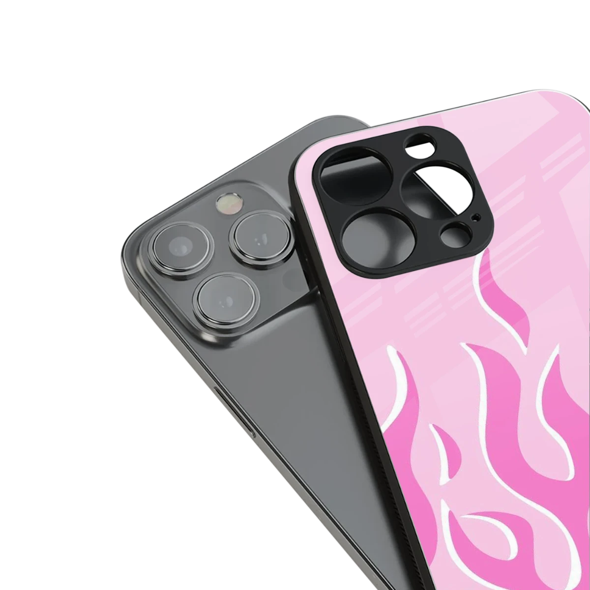 Y2K Retro Pink Flames stylish phone case for iPhone 16 | glossy glass and slim fit