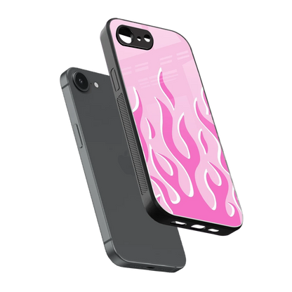 Y2K Retro Pink Flames sleek iphone 16e cover with tempered glass back and TPU edges