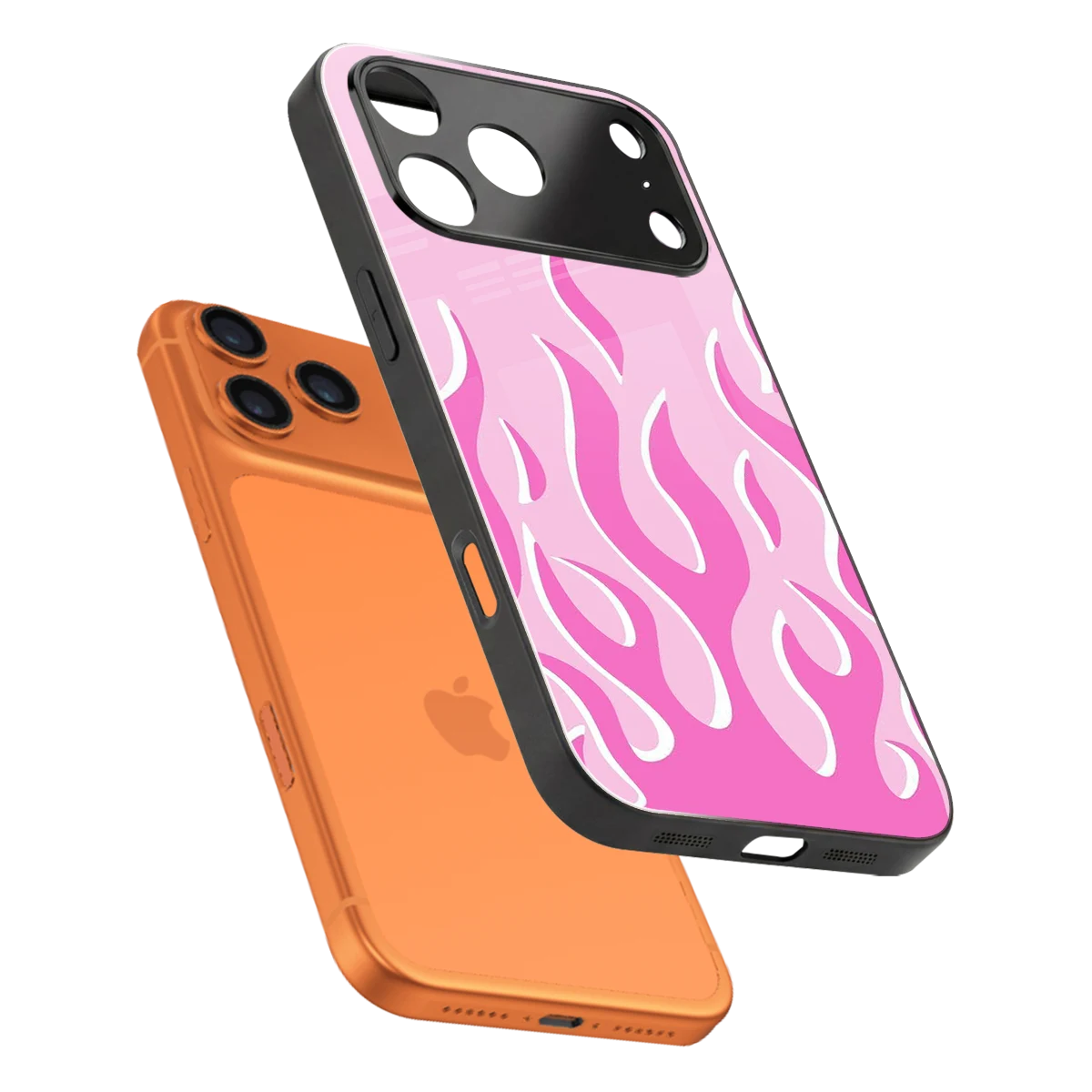 Y2K Retro Pink Flames sleek iphone 17 pro cover with tempered glass back and TPU edges