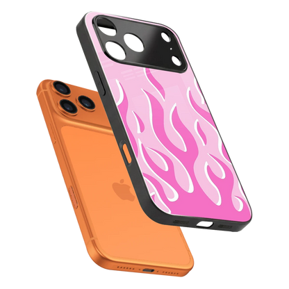 Y2K Retro Pink Flames sleek iphone 17 pro cover with tempered glass back and TPU edges