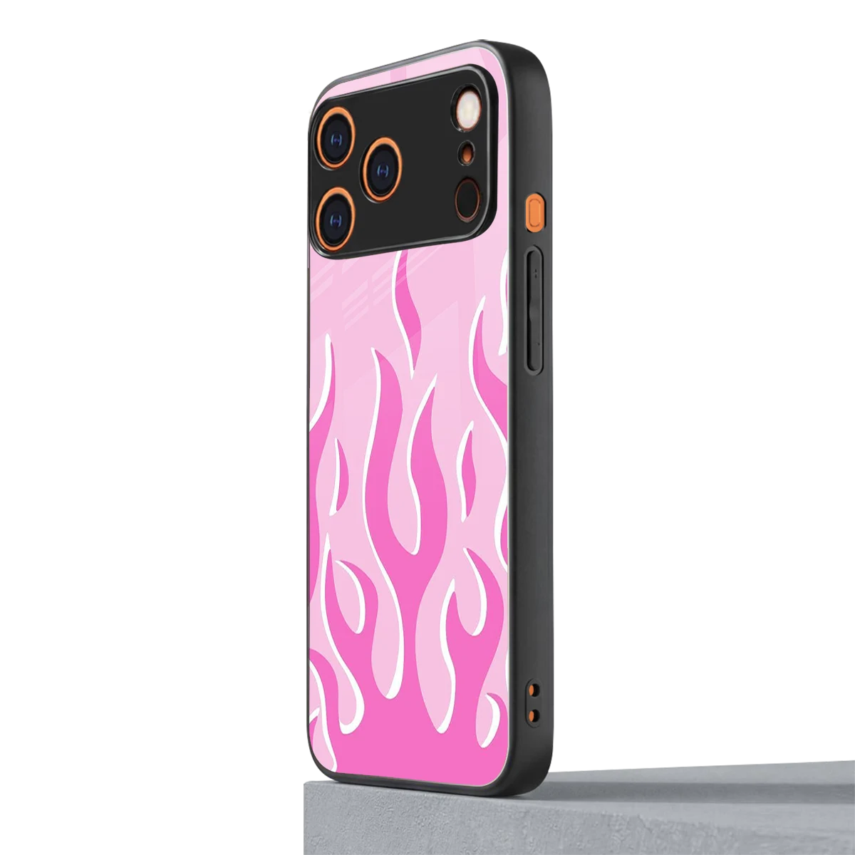 Y2K Retro Pink Flames iphone 17 pro mobile cover | shockproof glass phone case